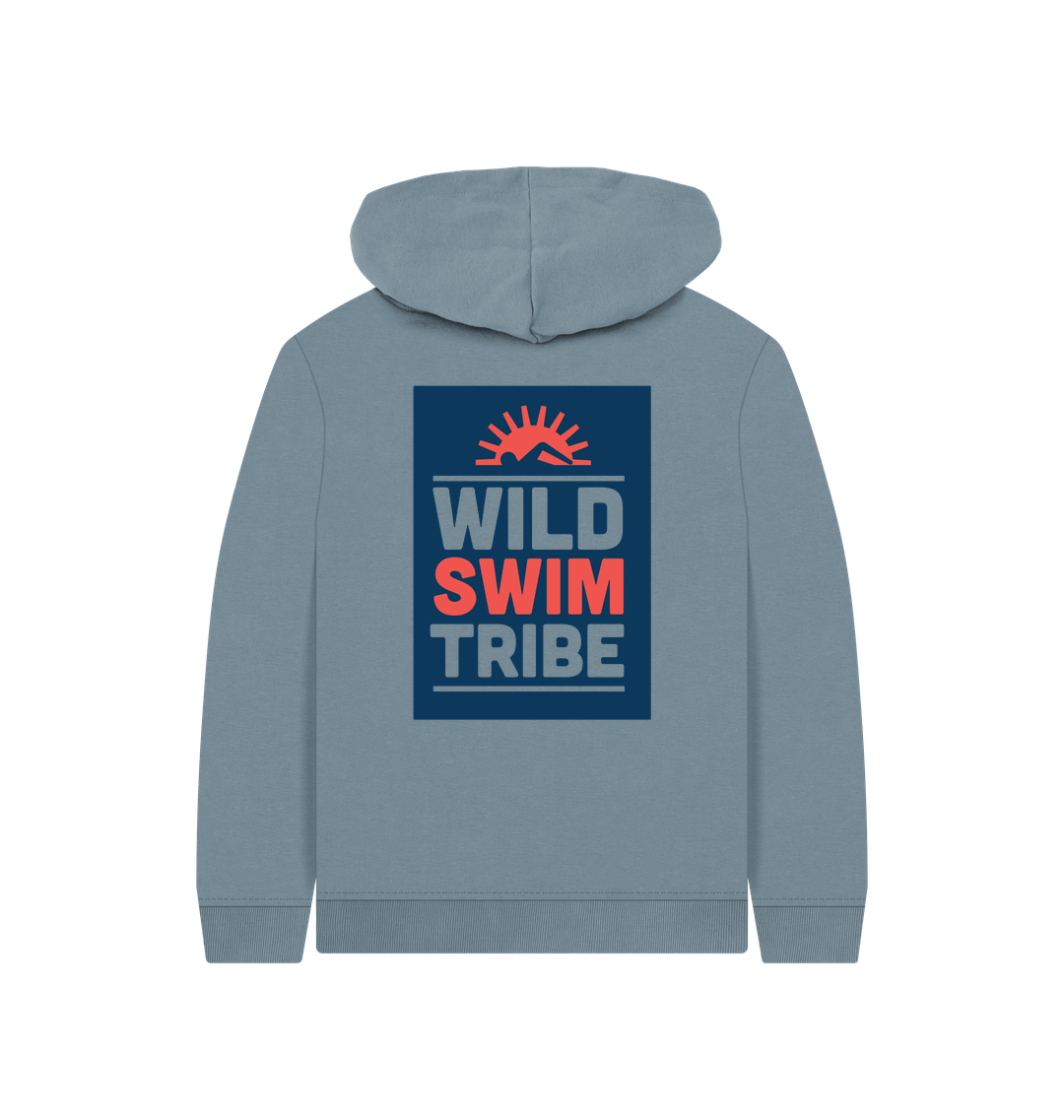 Stone Blue Printed Kids Hoodie Back