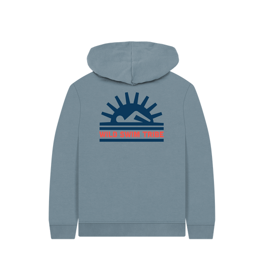 Stone Blue Printed Kids Hoodie
