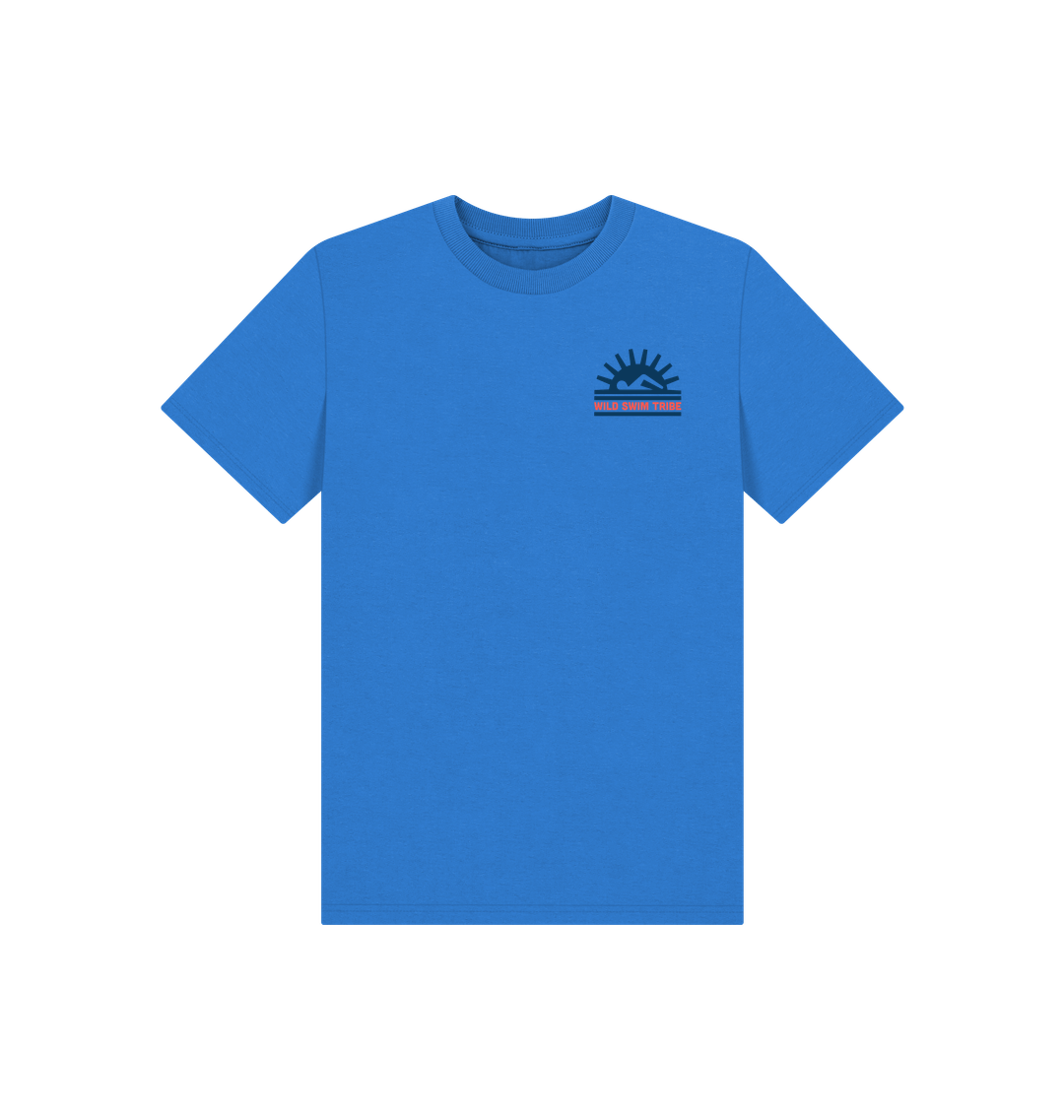 Bright Blue Printed Kids T-Shirt Front