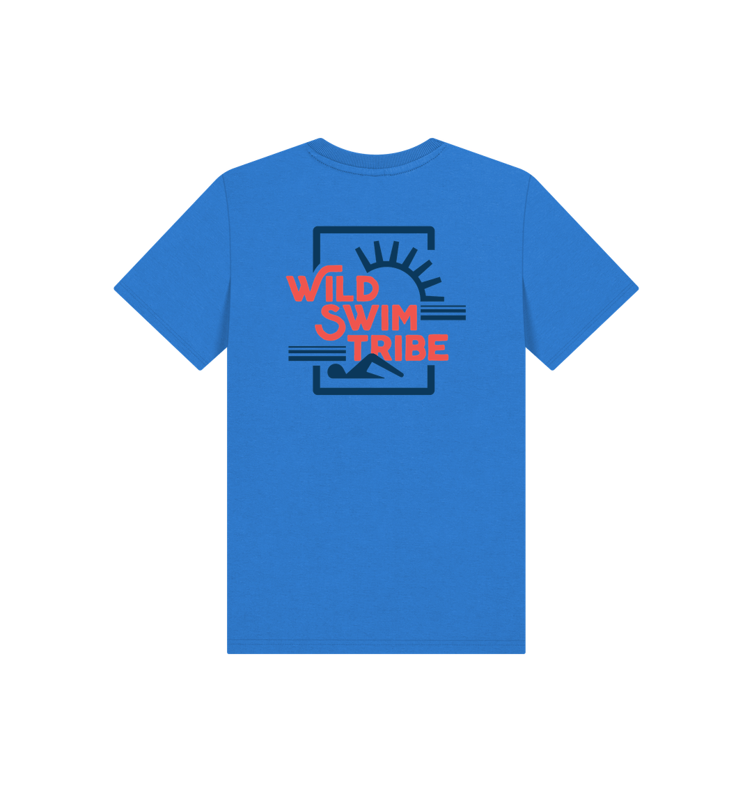 Bright Blue Printed Kids T-Shirt Back