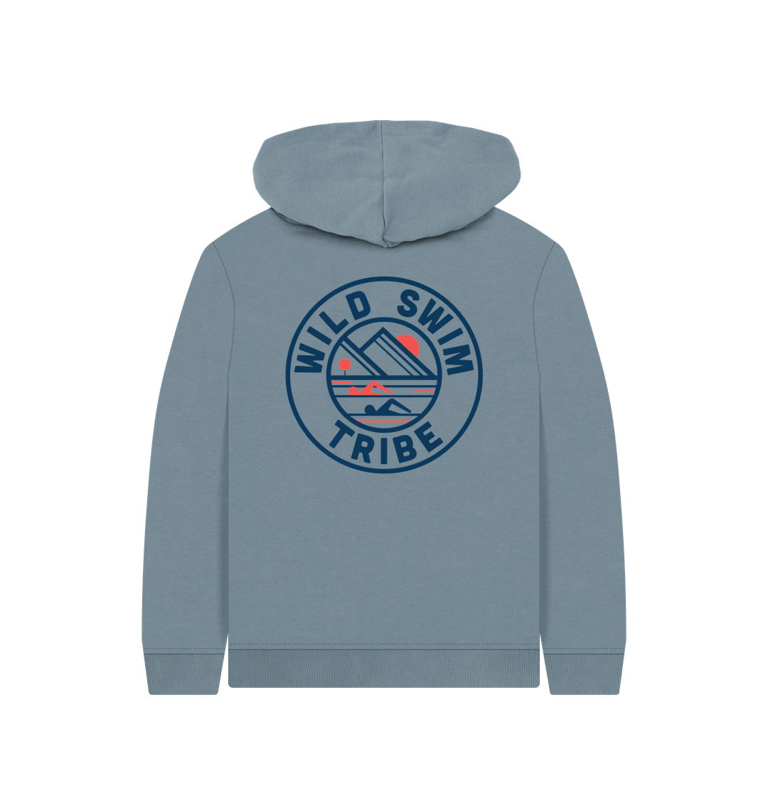 Stone Blue Printed Kids Hoodie Back