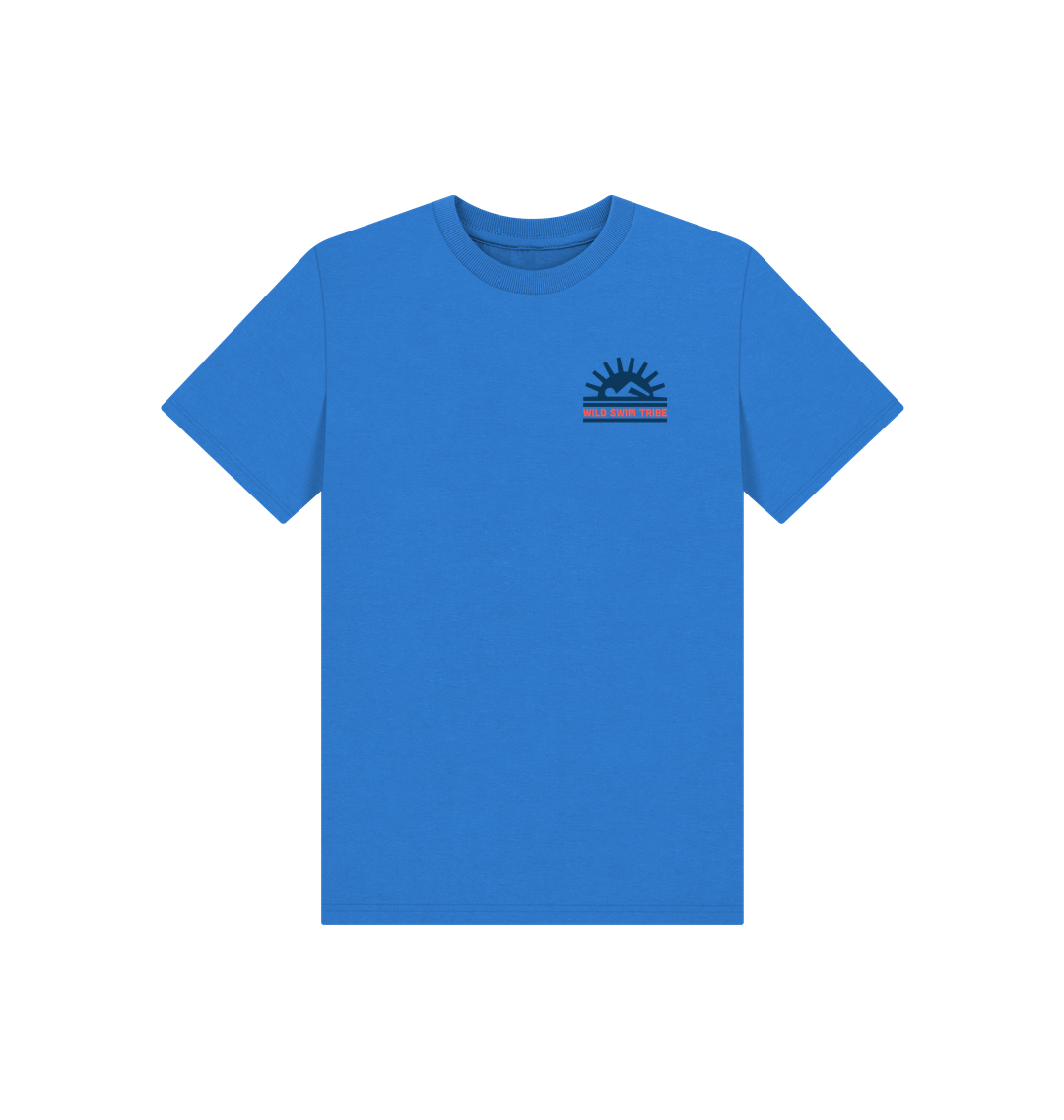 Bright Blue Printed Kids T-Shirt Front