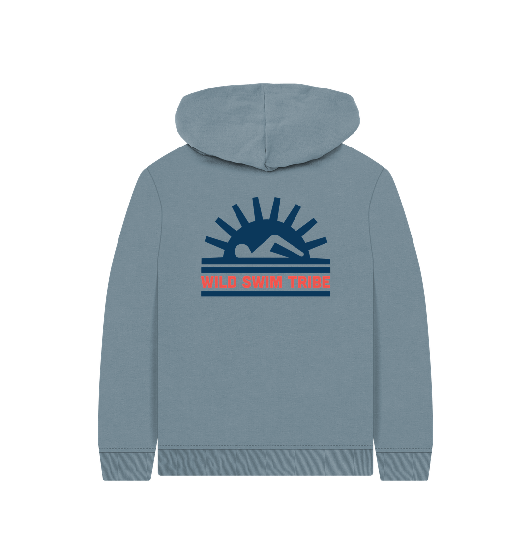 Stone Blue Printed Kids Hoodie Back
