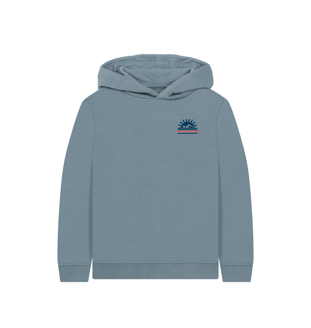 Stone Blue Printed Kids Hoodie Front