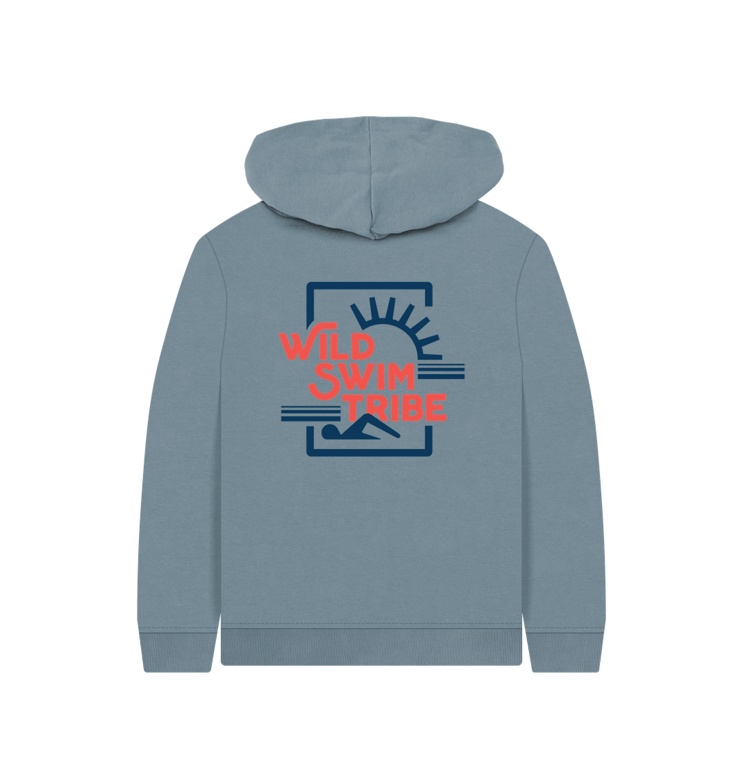Stone Blue Printed Kids Hoodie Back